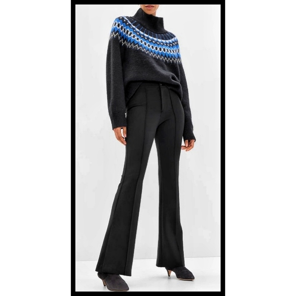 NWT GAP High Rise Stretch Ponte Flare Pants Center Seam Side Slit Cuff Black 8